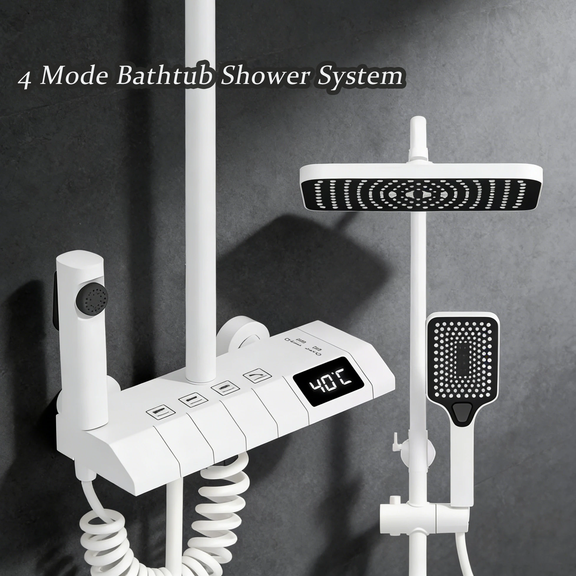 kf-Ab09f17b0445444b8be3d0b62c5bf337c1 Bathroom Shower Full Set 4 Fashion Bathtub Shower System Rain Pressed Digital LED Shower Sets Hot Cold Shower Faucet - Image 1