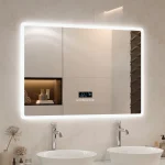 LED Bathroom Vanity Mirror Square LED Bathroom Mirror Anti-Fog Wall Mount HD Tempered Glass with 3 Light Colors, Memory Function